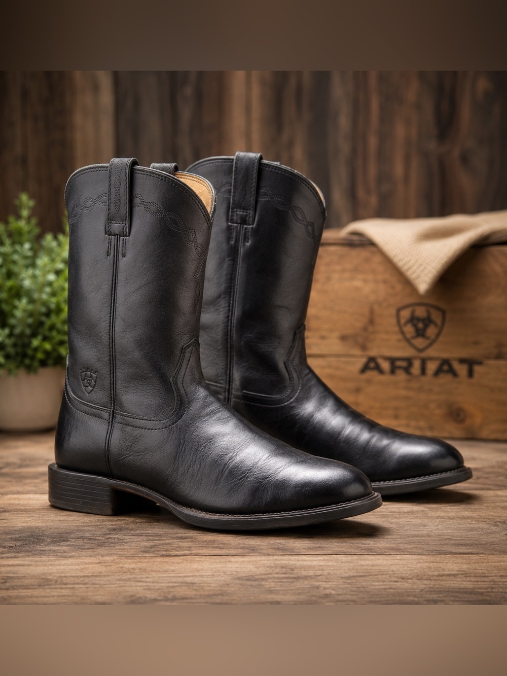 Ariat Heritage Roper Black Leather Western Boots Men’s 10EE Wide - Picture 2 of 16